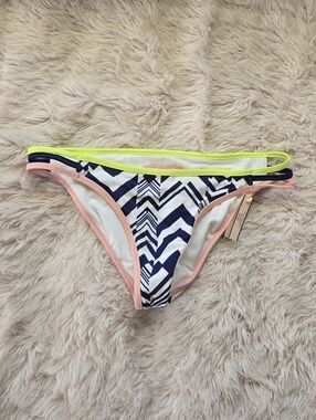 Victoria's Secret Strappy Cheeky  Neon Trim Navy Bikini Bottom